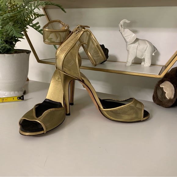 Diane Von Furstenberg Shoes - Diane Von Furstenberg Gold Heels with Block Heel and Ankle Strap